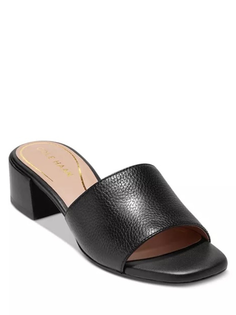 ‼️NEW Cole Haan Calli Single Band Black Leather Block Heel Slide Sandal